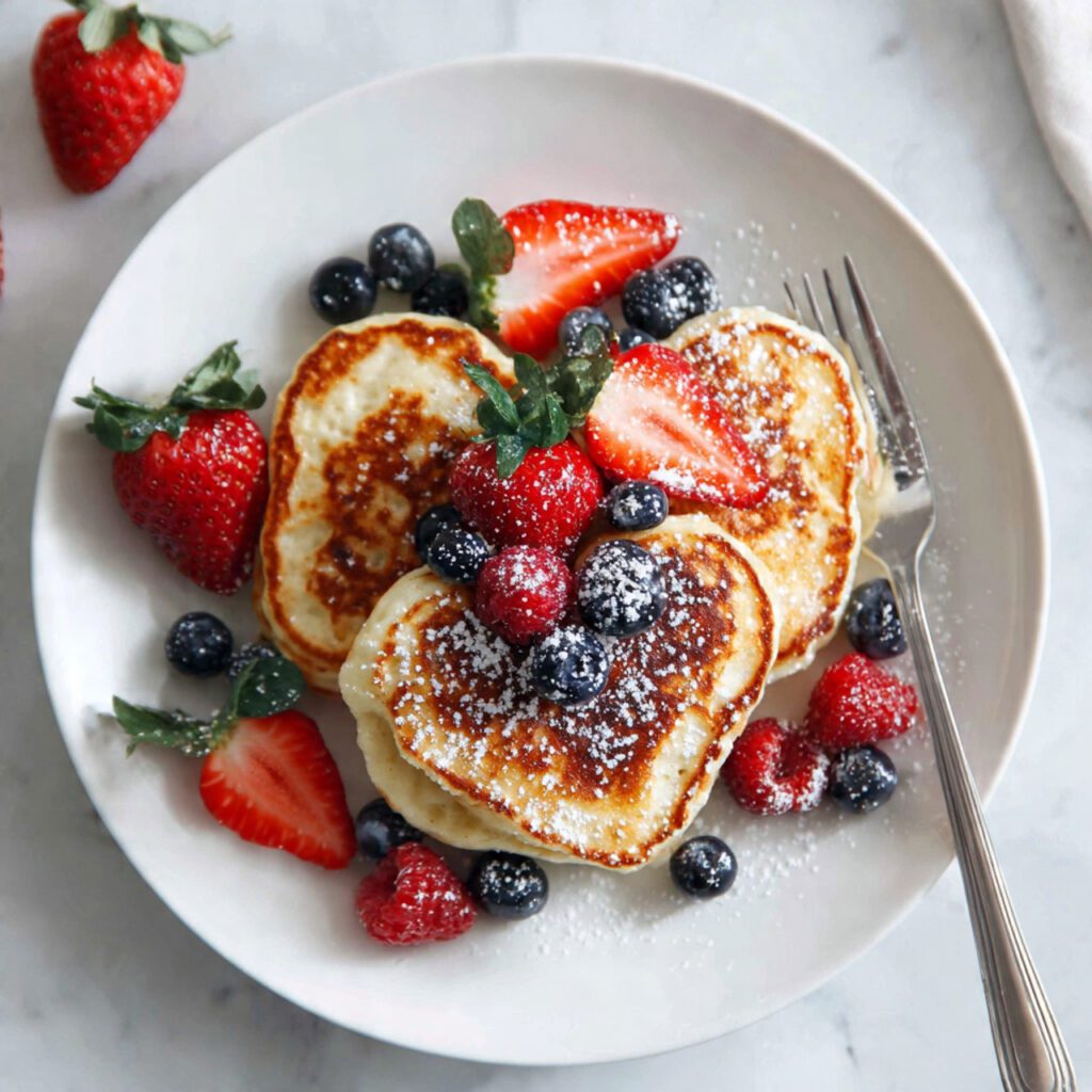 Heart Pancakes with Berries