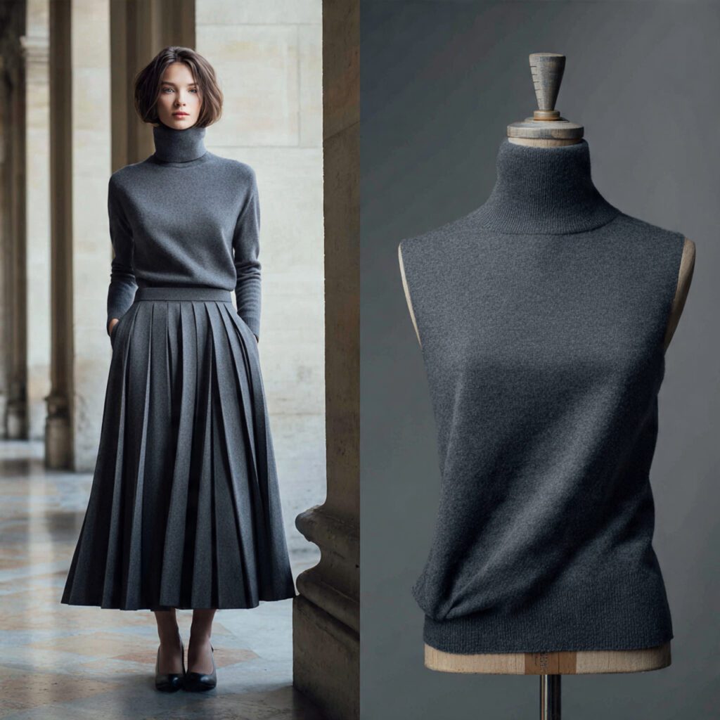 Cashmere Sweater With Pleated Skirt