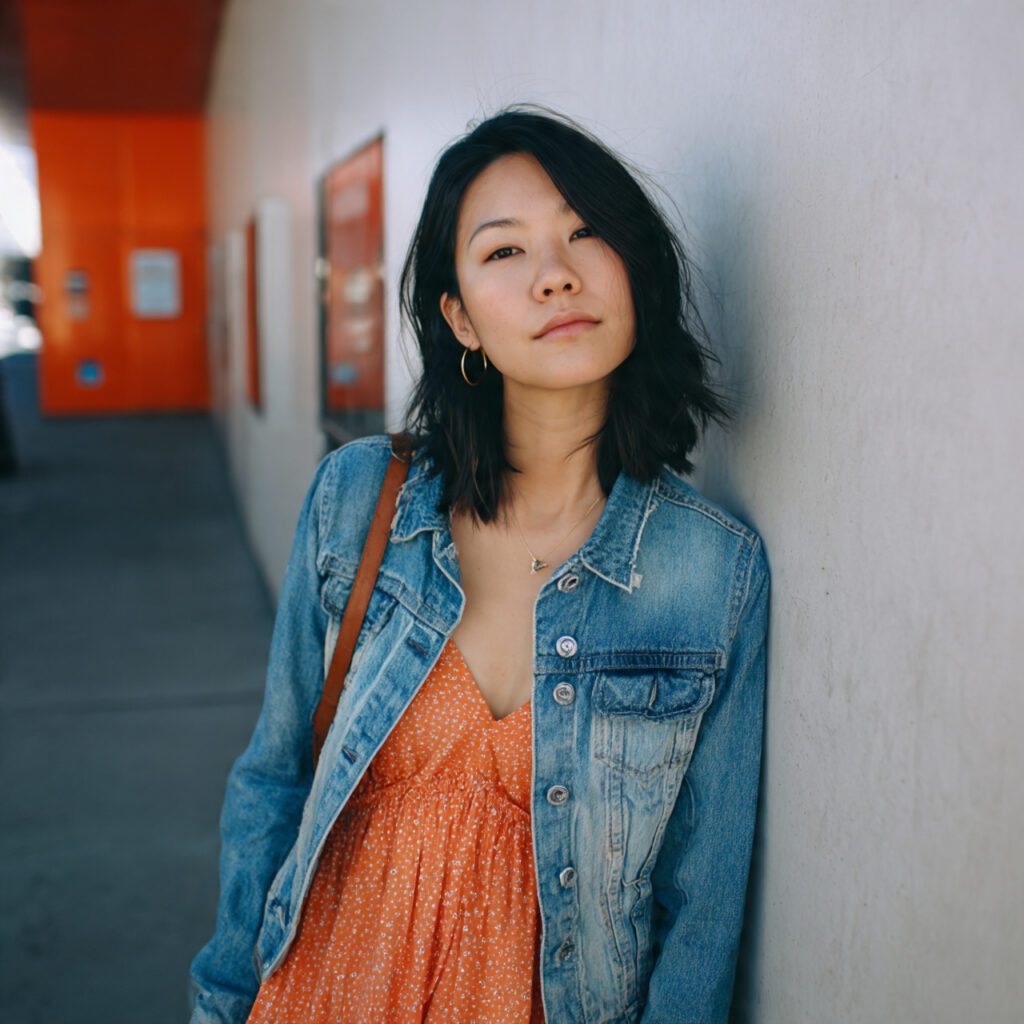 Denim Jacket Over a Soft Dress