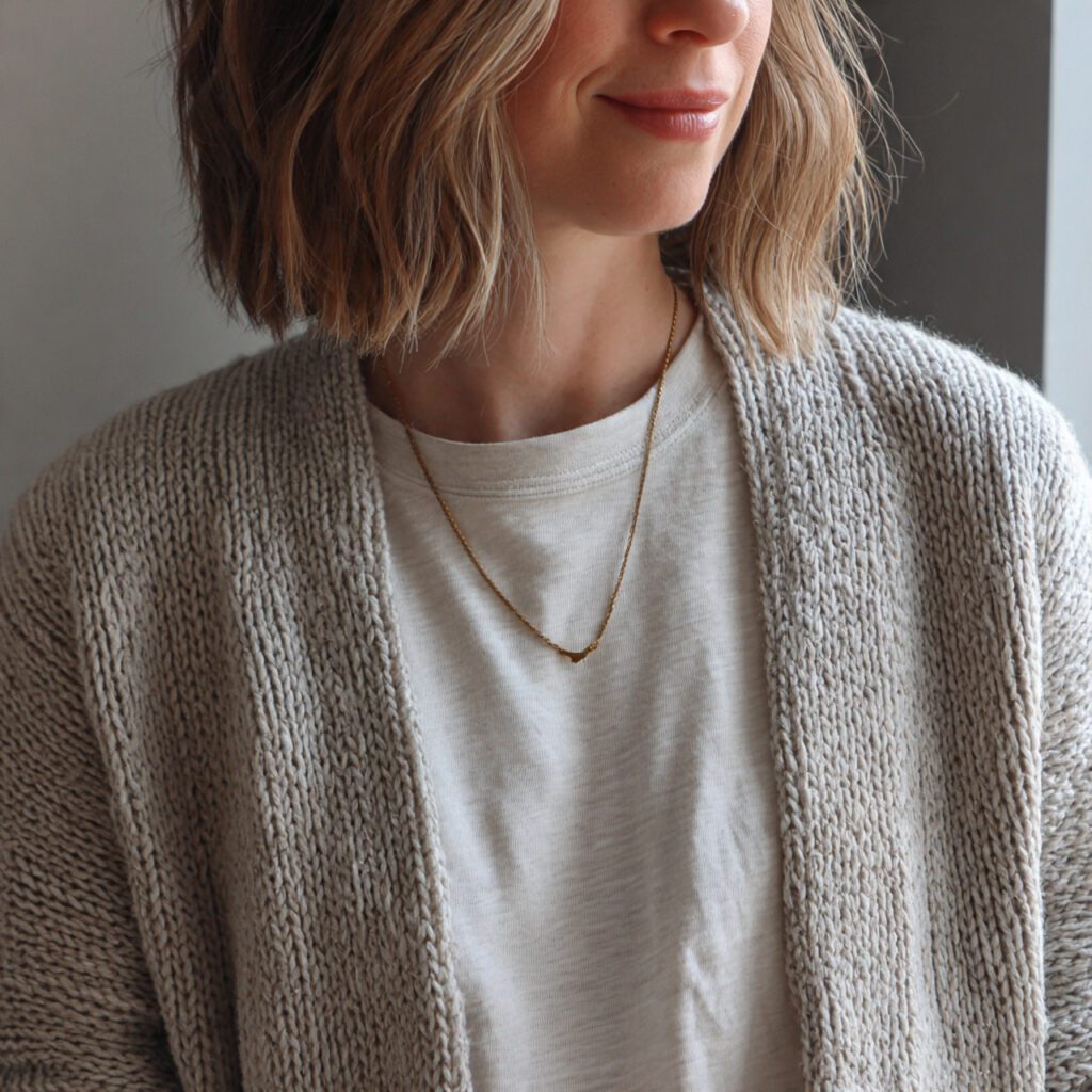 Cardigan Layered Over a Simple Tee