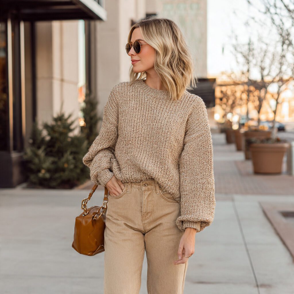 Cozy Knit Sweater with Straight-Leg Jeans