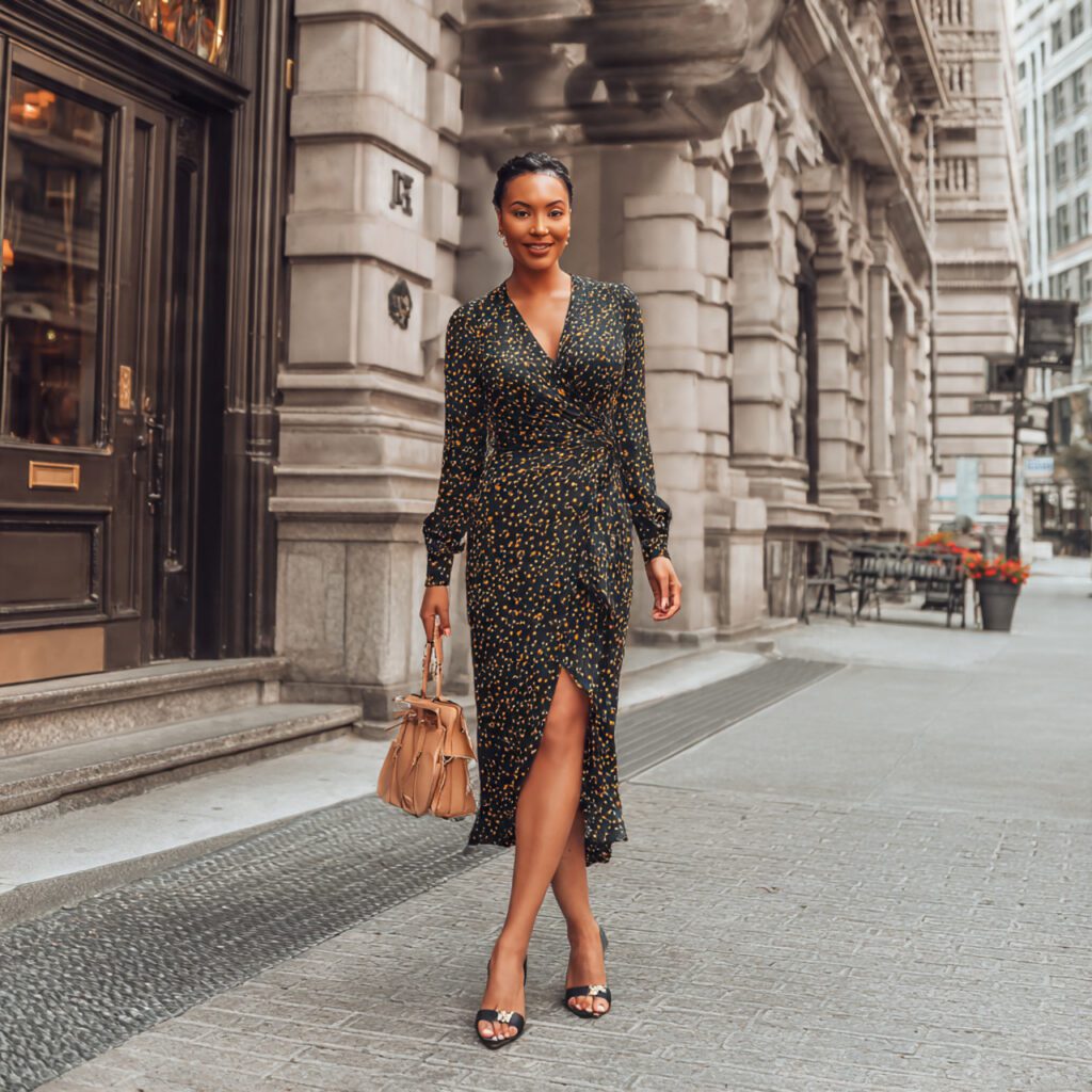 Classic Wrap Dress With Statement Heels