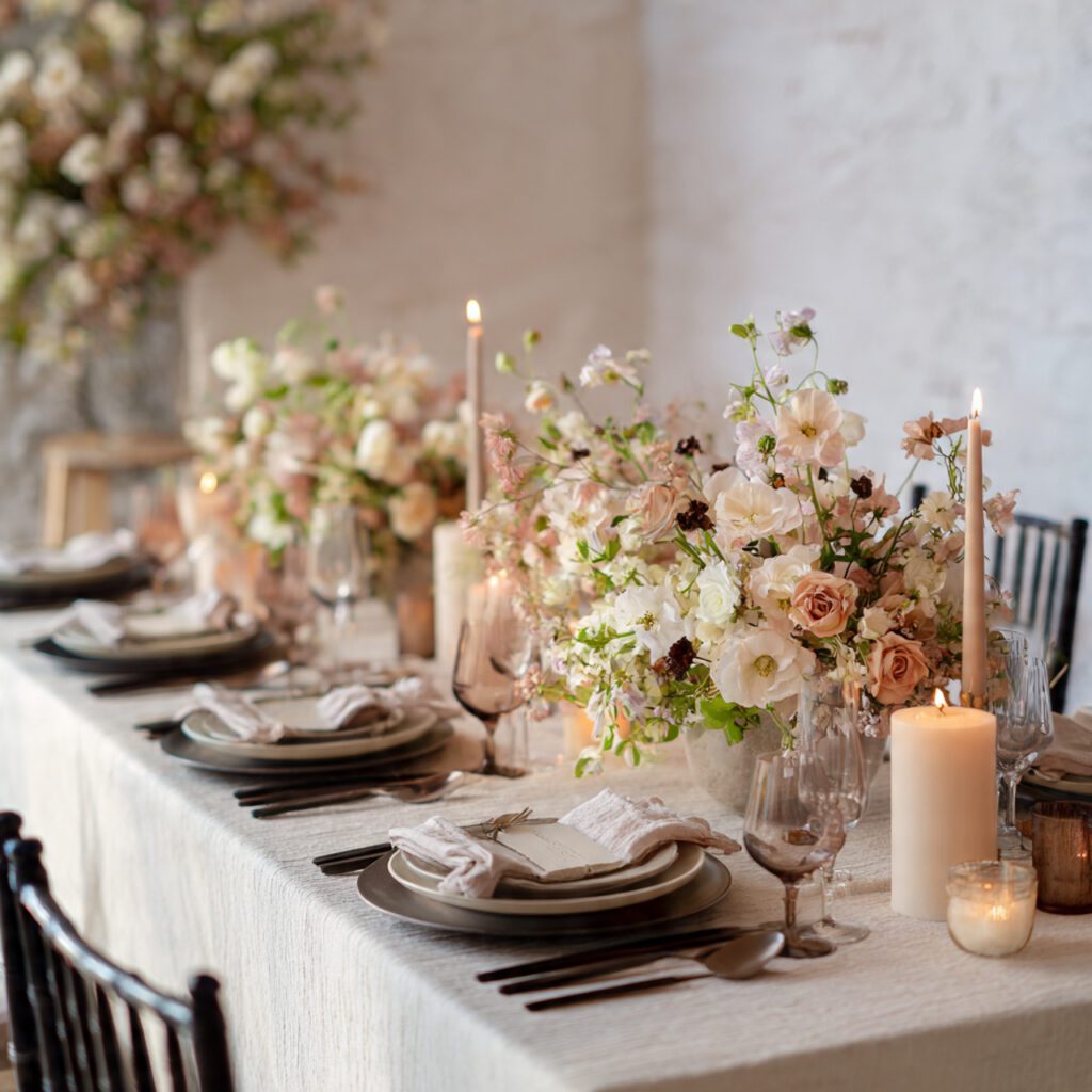Romantic Table Setup with Florals