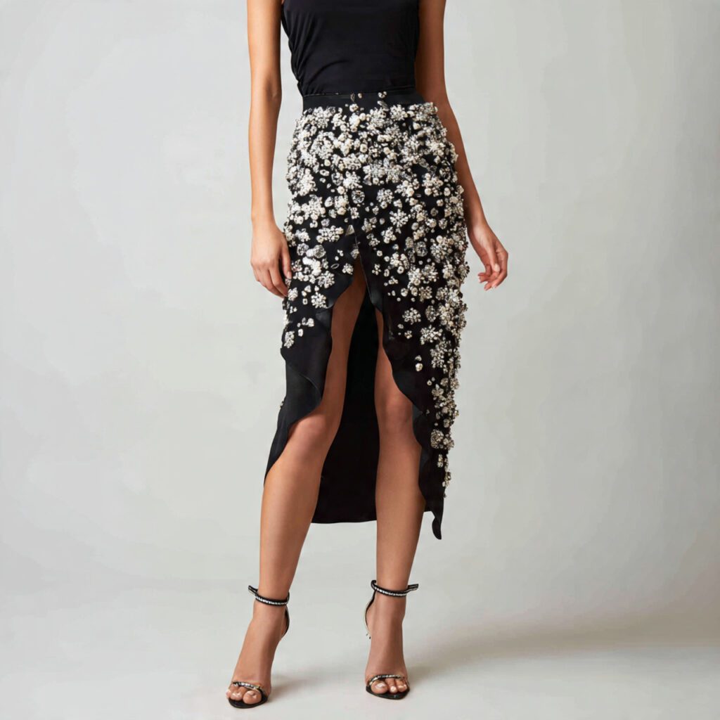 Embellished Skirt with Minimal Top
