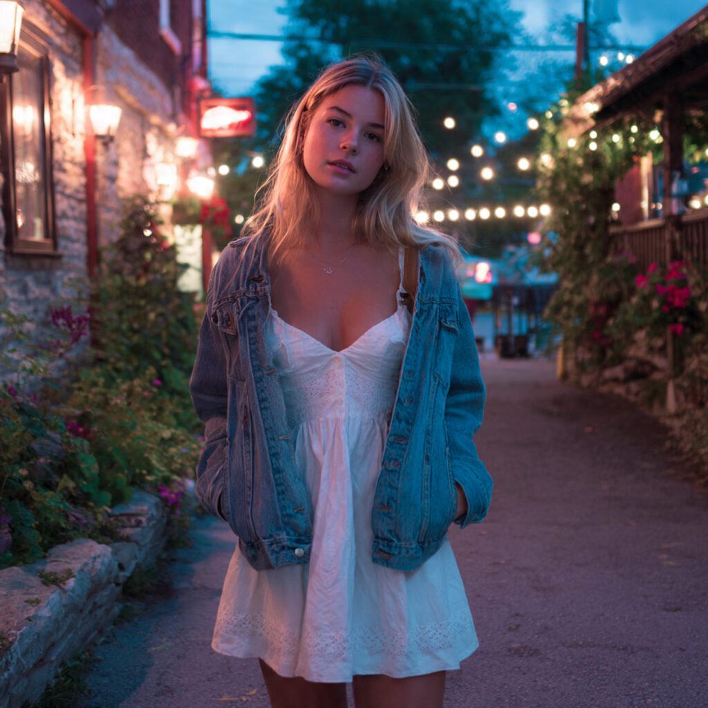  Casual Denim Jacket over Romantic Dress