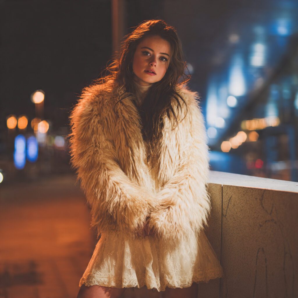 Faux Fur Jacket with Simple Dress