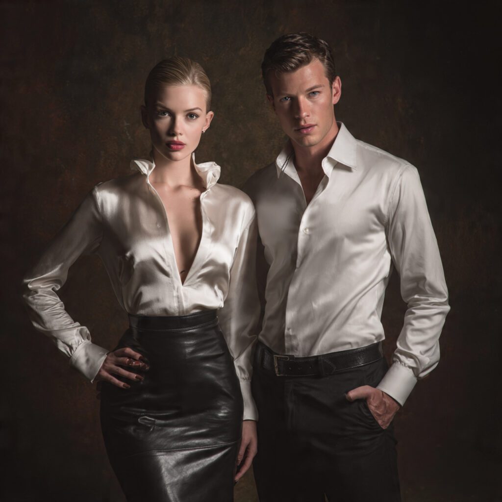 Feminine Blouse With Leather Pencil Skirt