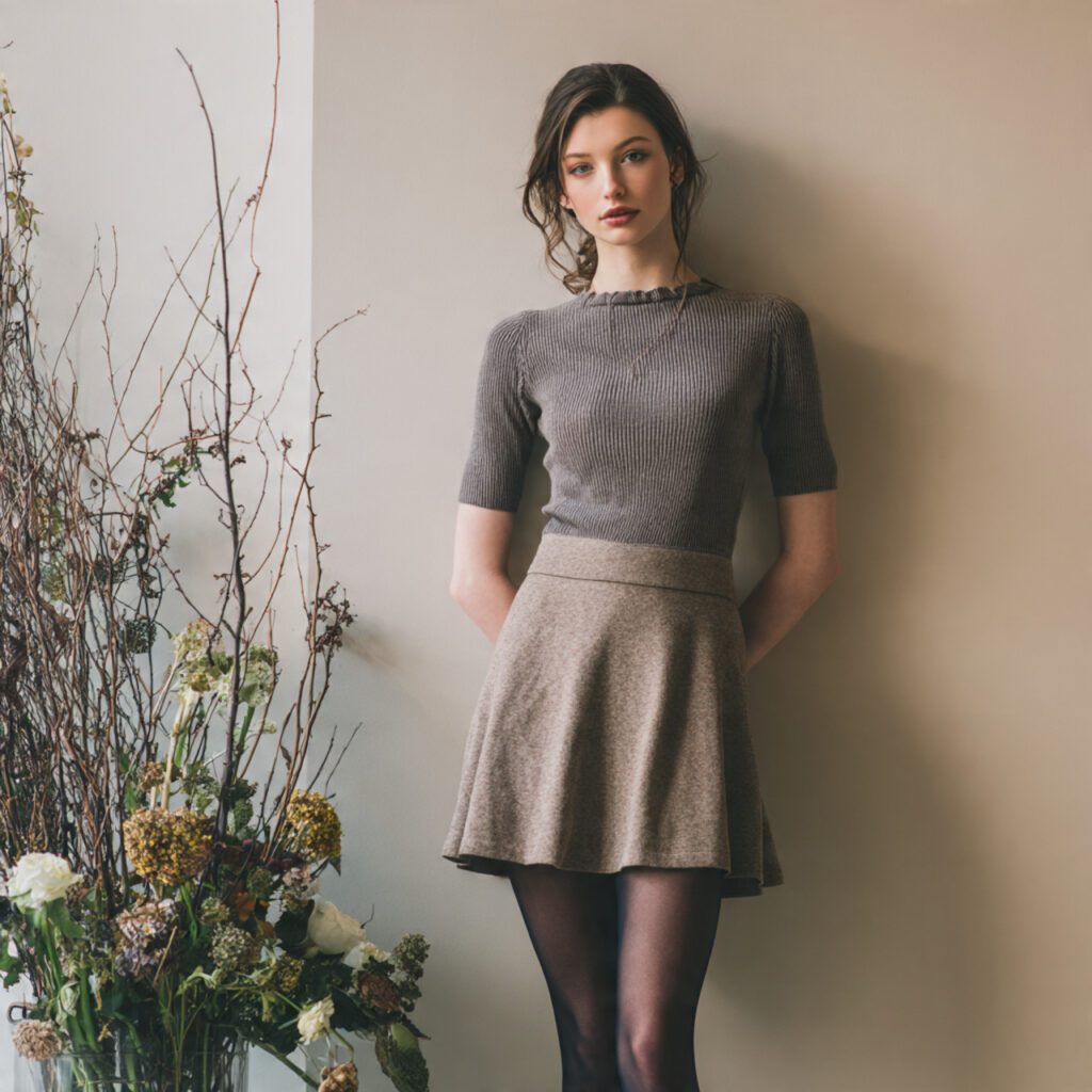 Knit Top with Wool Skirt and Tights
