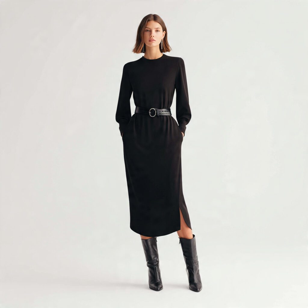 Midi Dress with Structured Belt