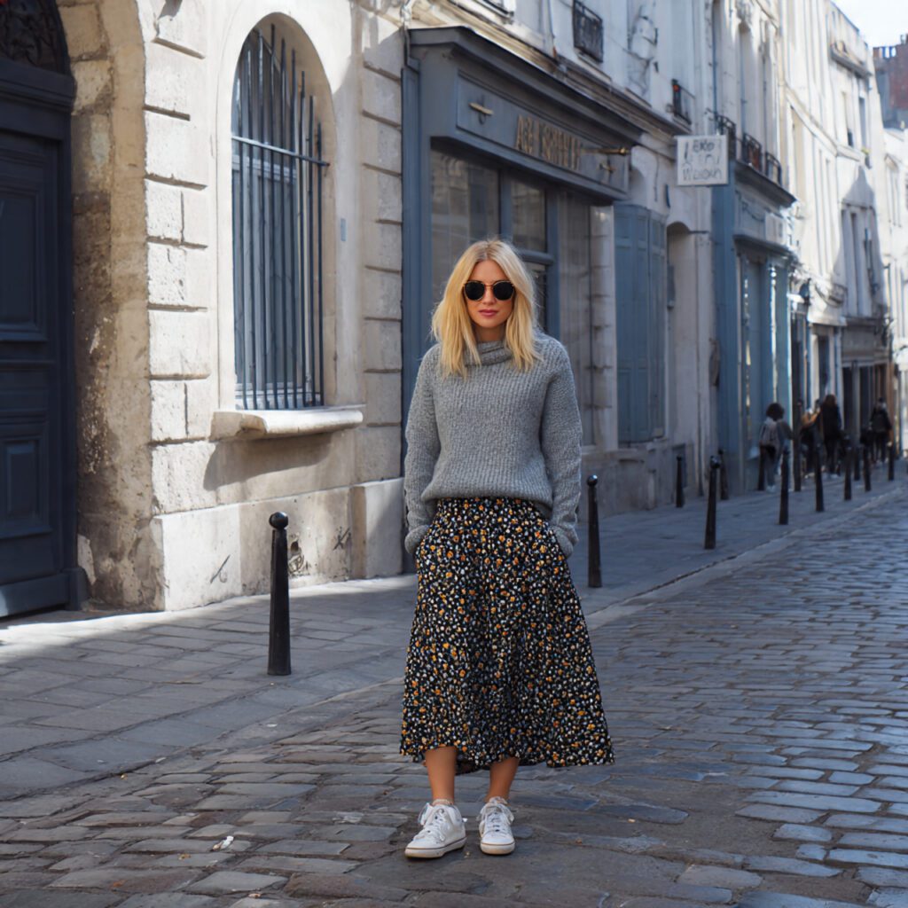 Midi Skirt with Knit Sweater