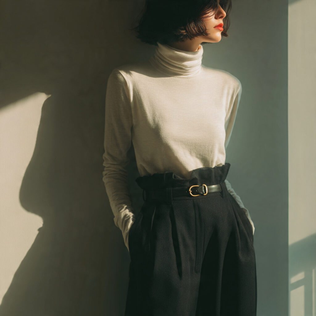 Turtleneck with High-Waist Trousers