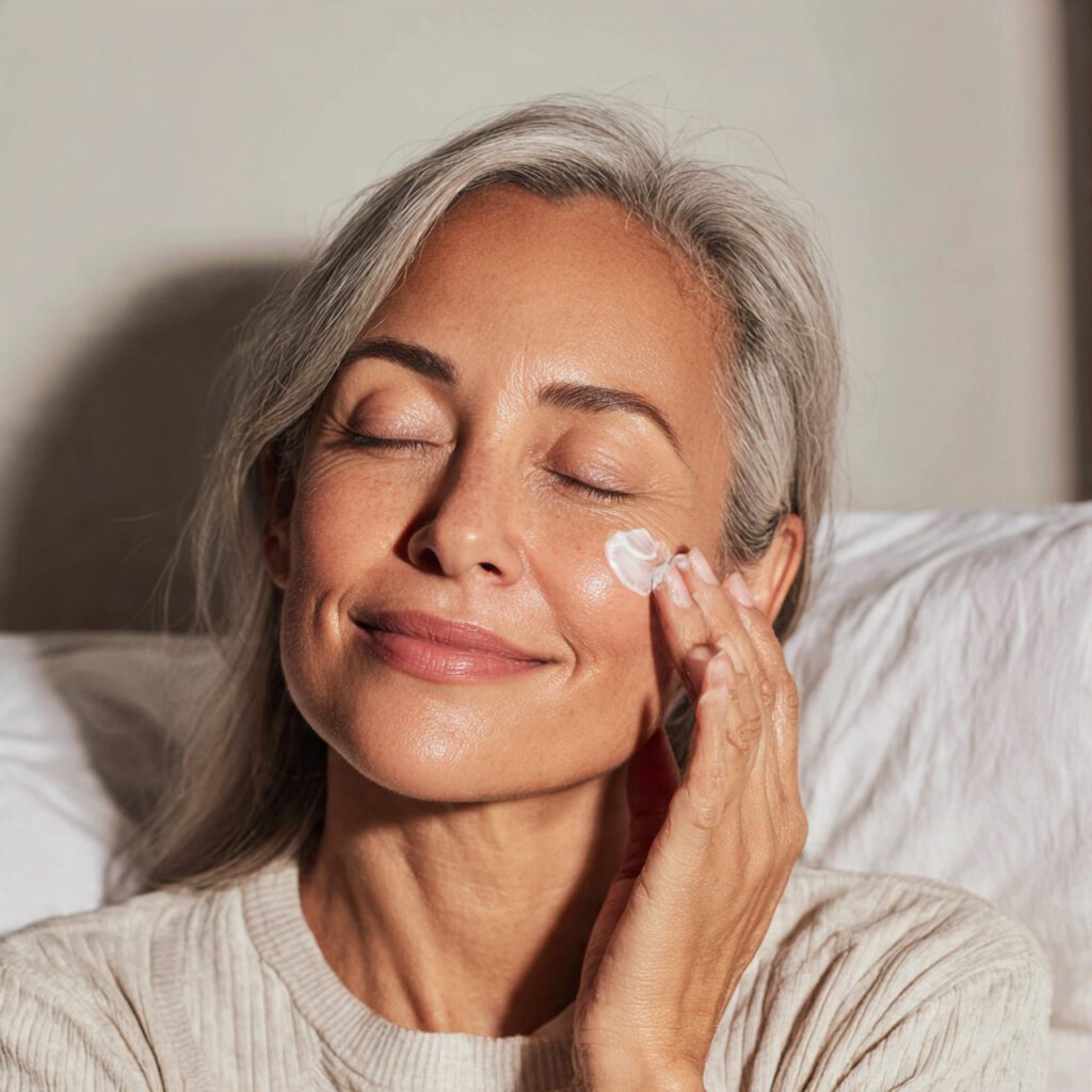 Moisturize to Lock in Hydration Overnight
Night cream applied before sleep. Calm and nourishing skincare scene.