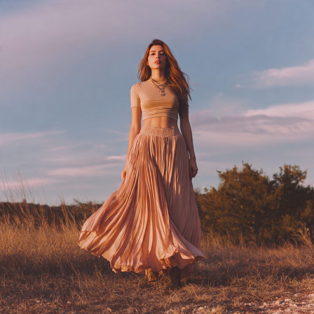 Pleated Maxi Skirt with Fitted Top