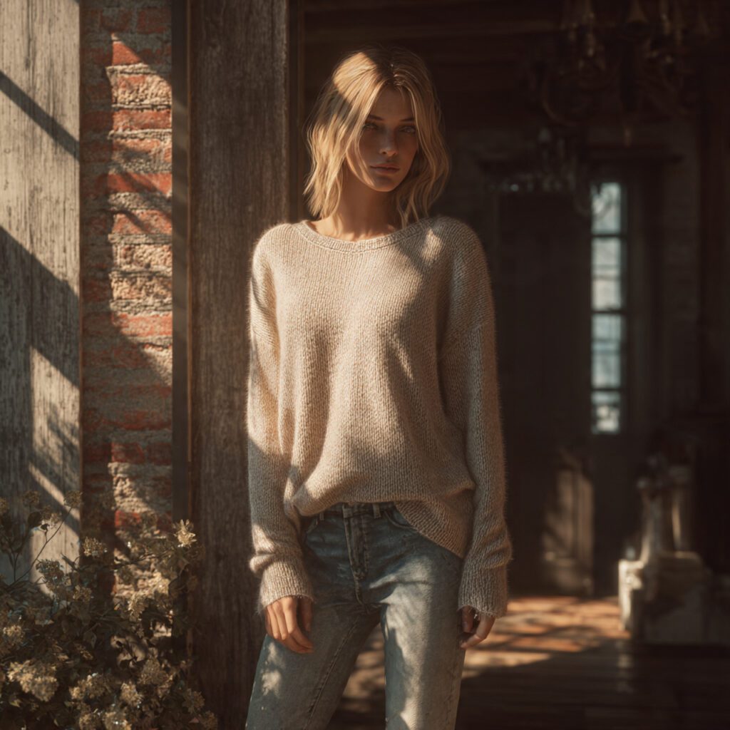 Cozy Sweater with Straight-Leg Jeans
