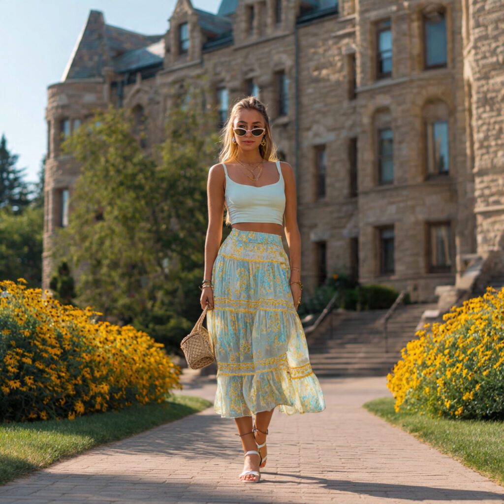 Tiered Skirt with Simple Tank Top