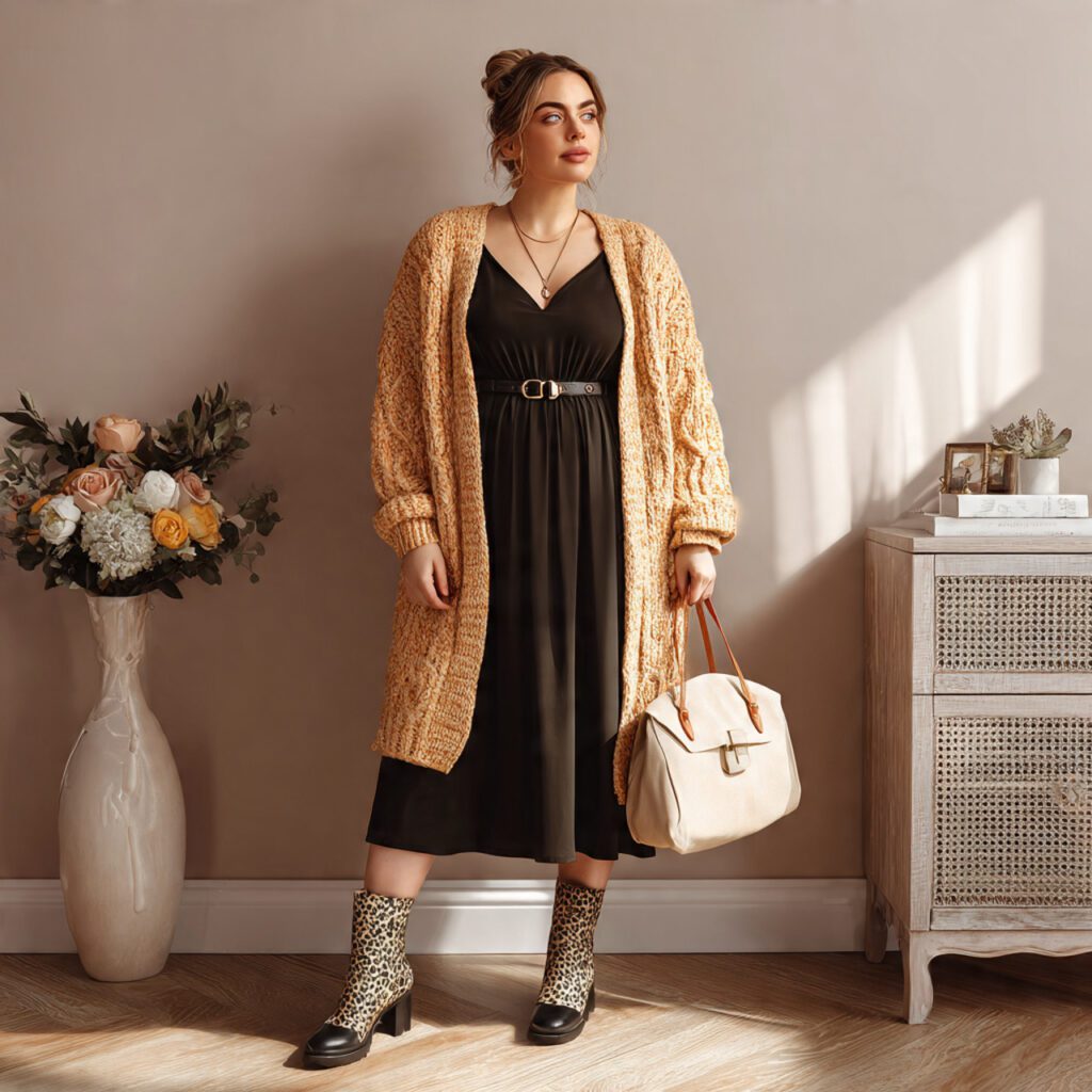 Midi Dress with Chunky Cardigan