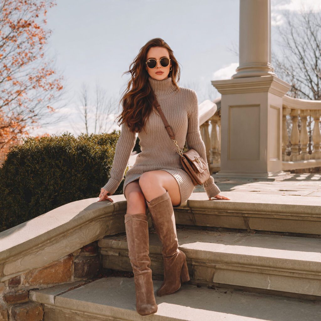 Sweater Dress with Knee-High Boots