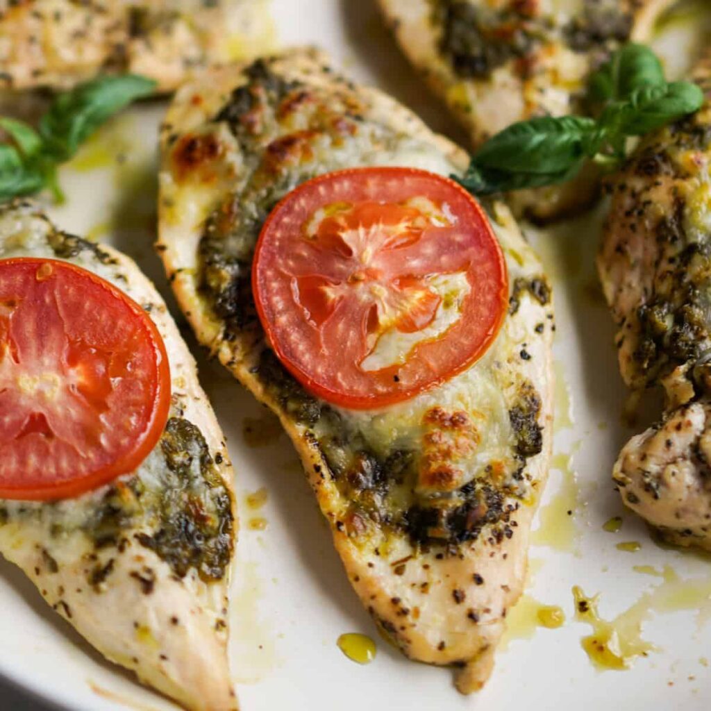 Baked Pesto Chicken with Tomatoes