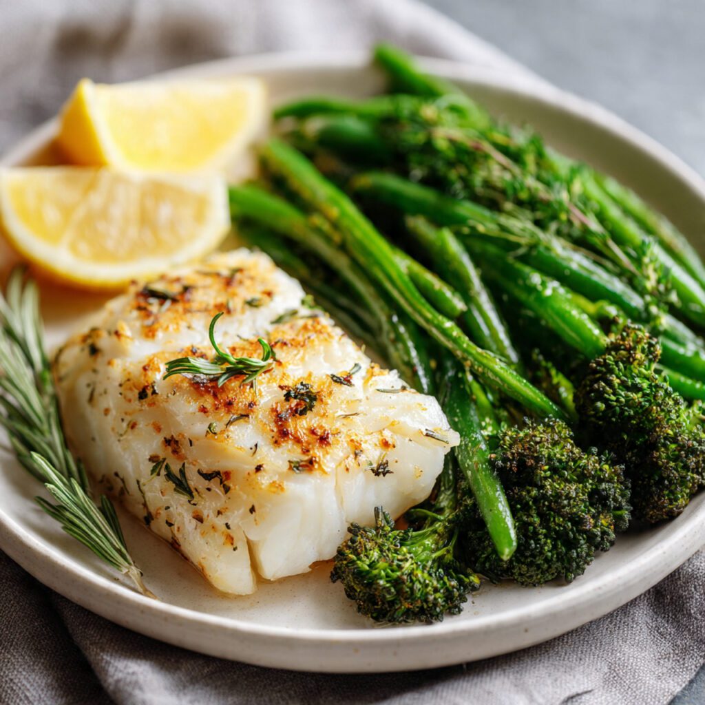 Baked Cod with Steamed Greens