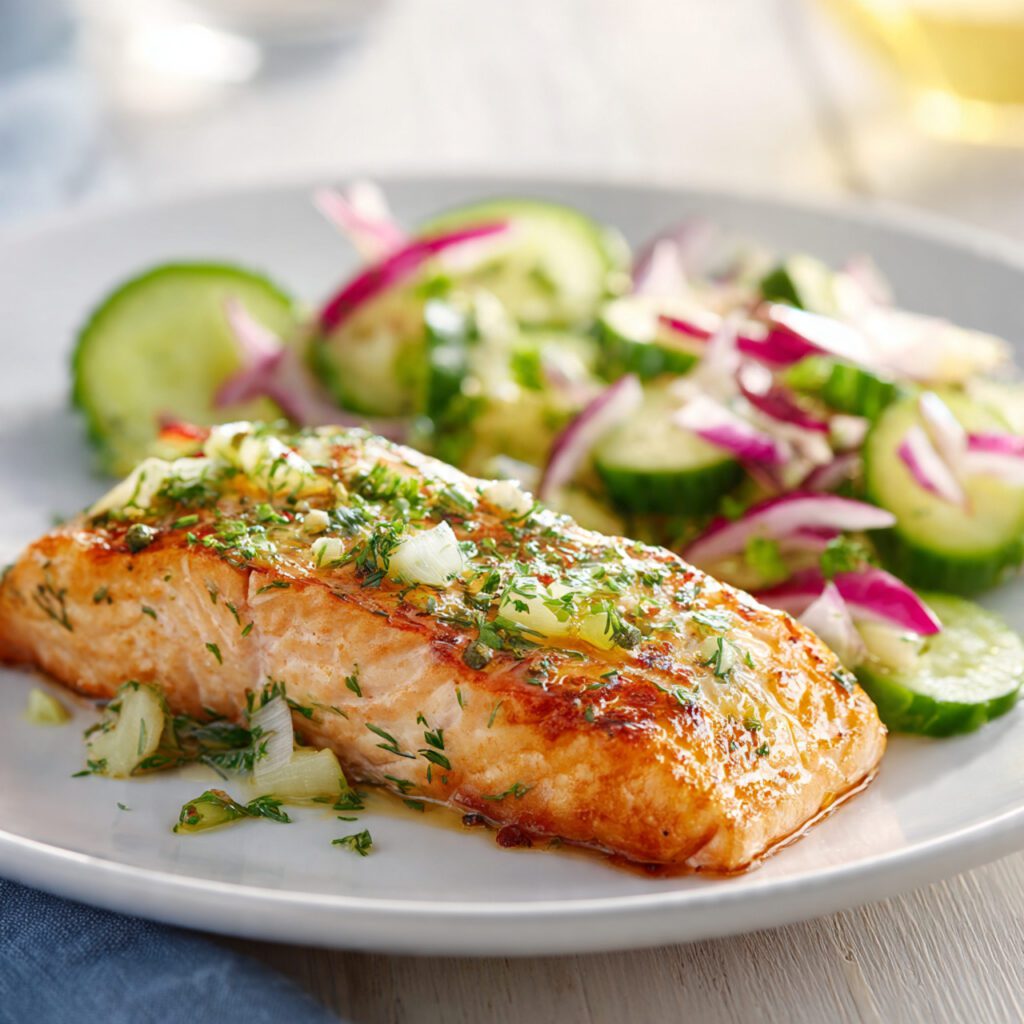 Baked Salmon with Quick Cucumber Salad