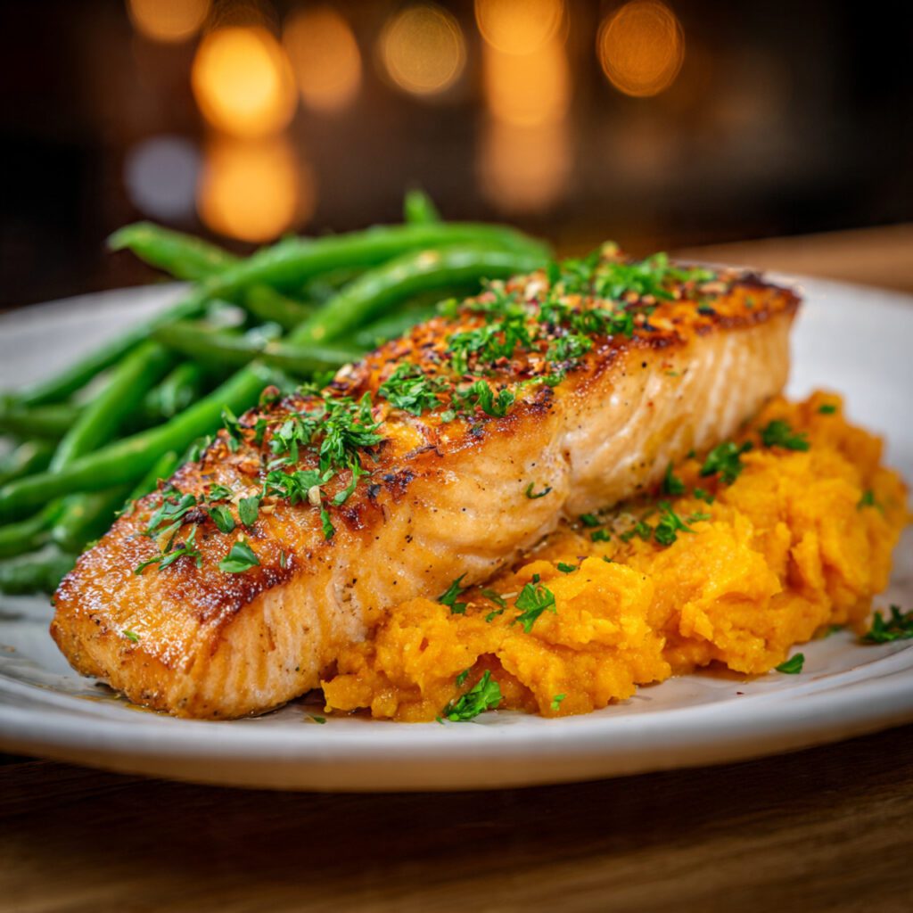 Baked Salmon with Sweet Potato Mash