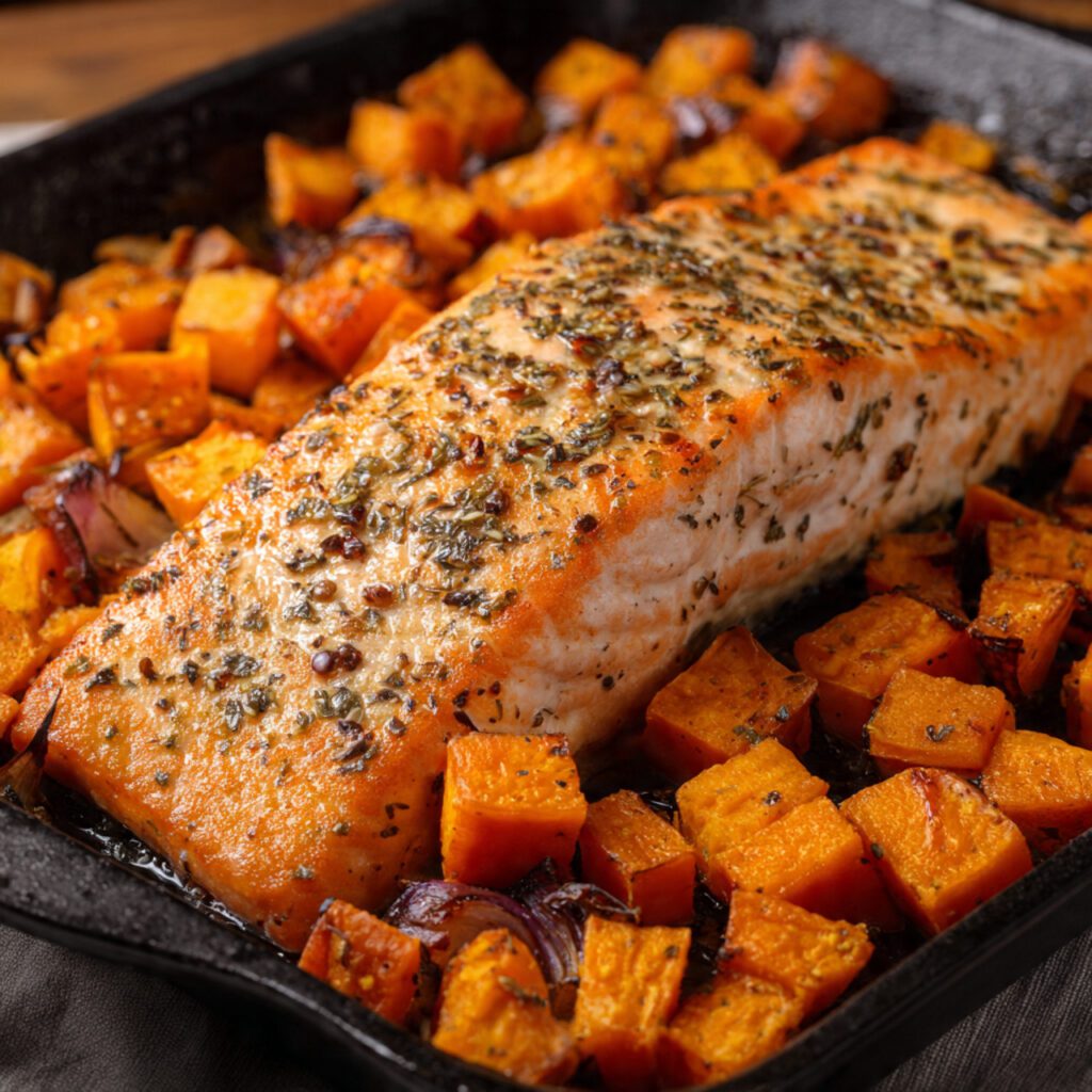 Baked Salmon with Sweet Potatoes