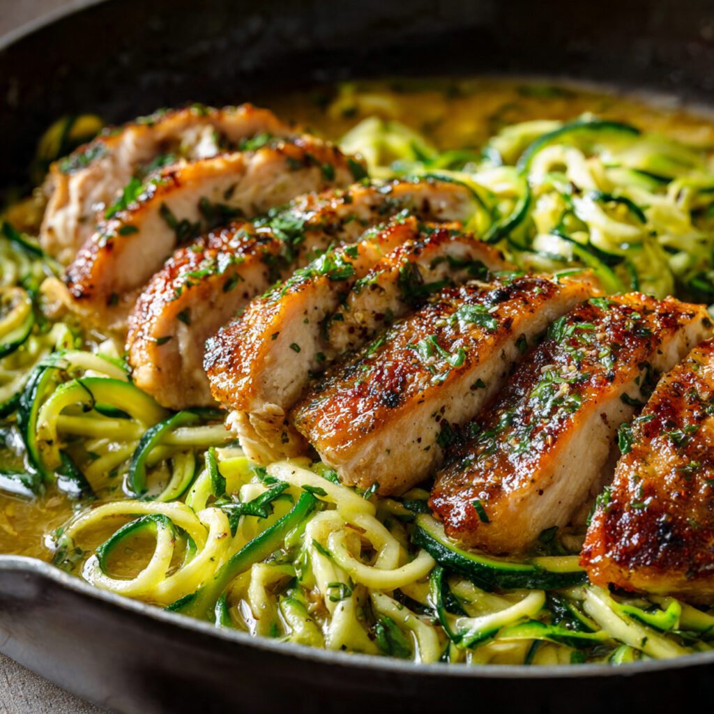 Garlic Butter Chicken with Zucchini Noodles