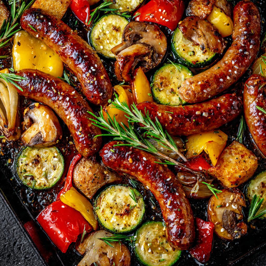 Honey Garlic Sausage & Veggie Bake
