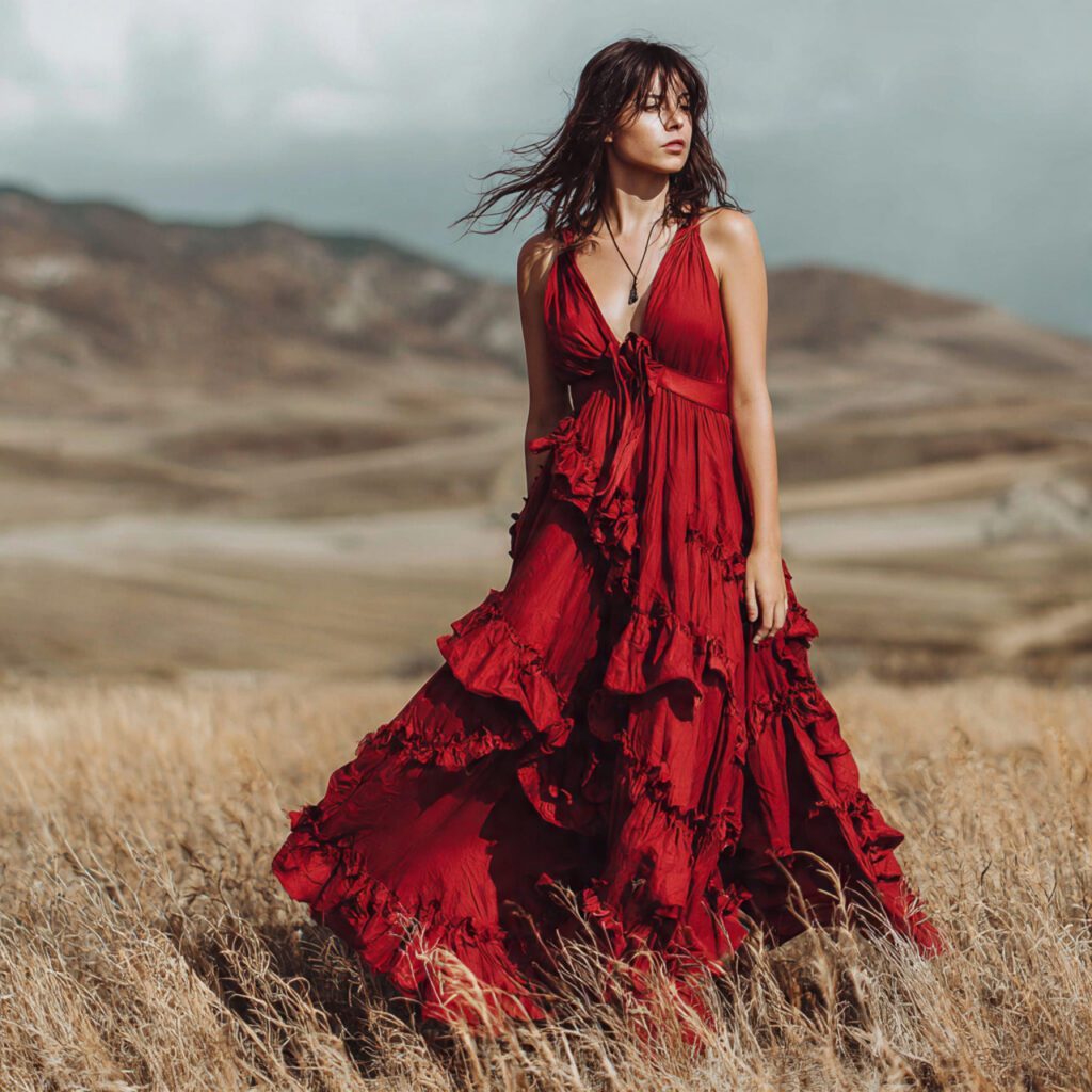 Red Ruffled Maxi Dress