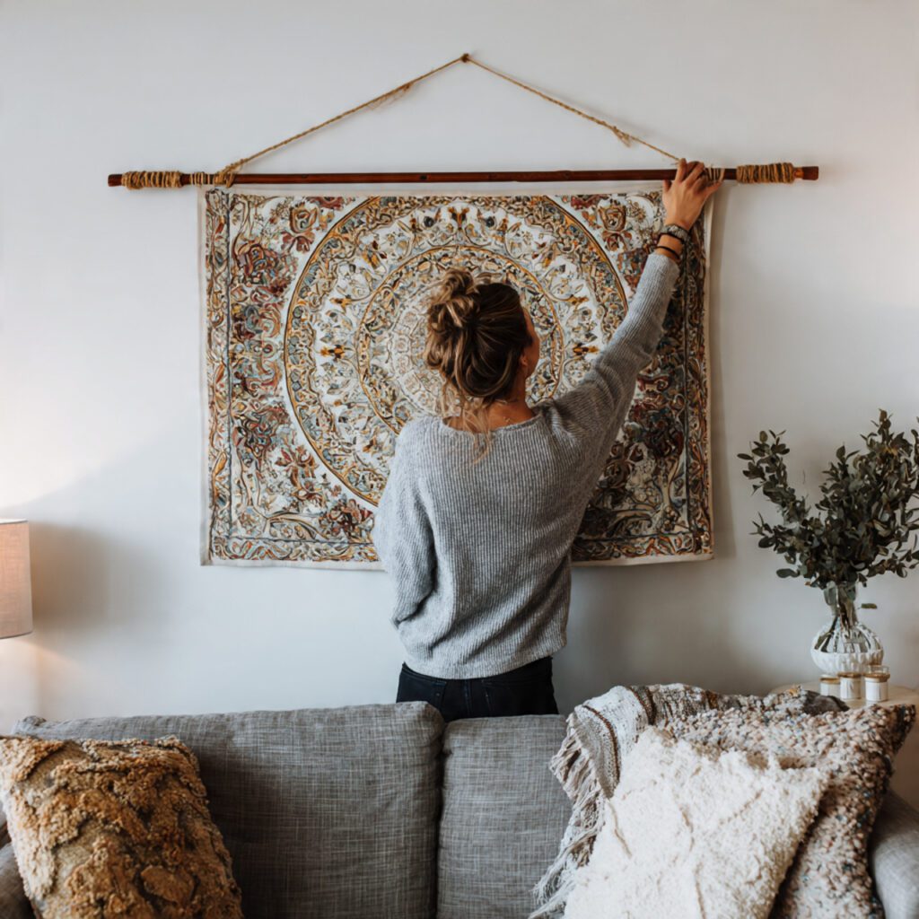 How to Hang a Tapestry Above Your Sofa