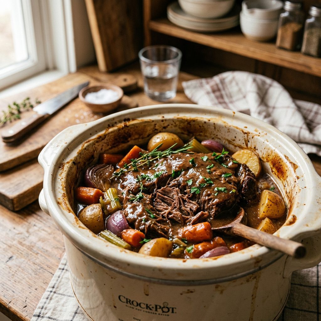 Classic Crockpot Pot Roast with Rich Gravy