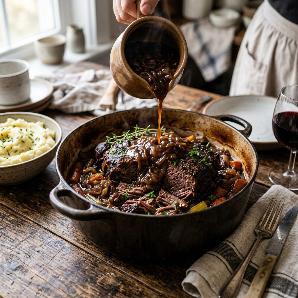 Slow Cooker Pot Roast with Onion Gravy