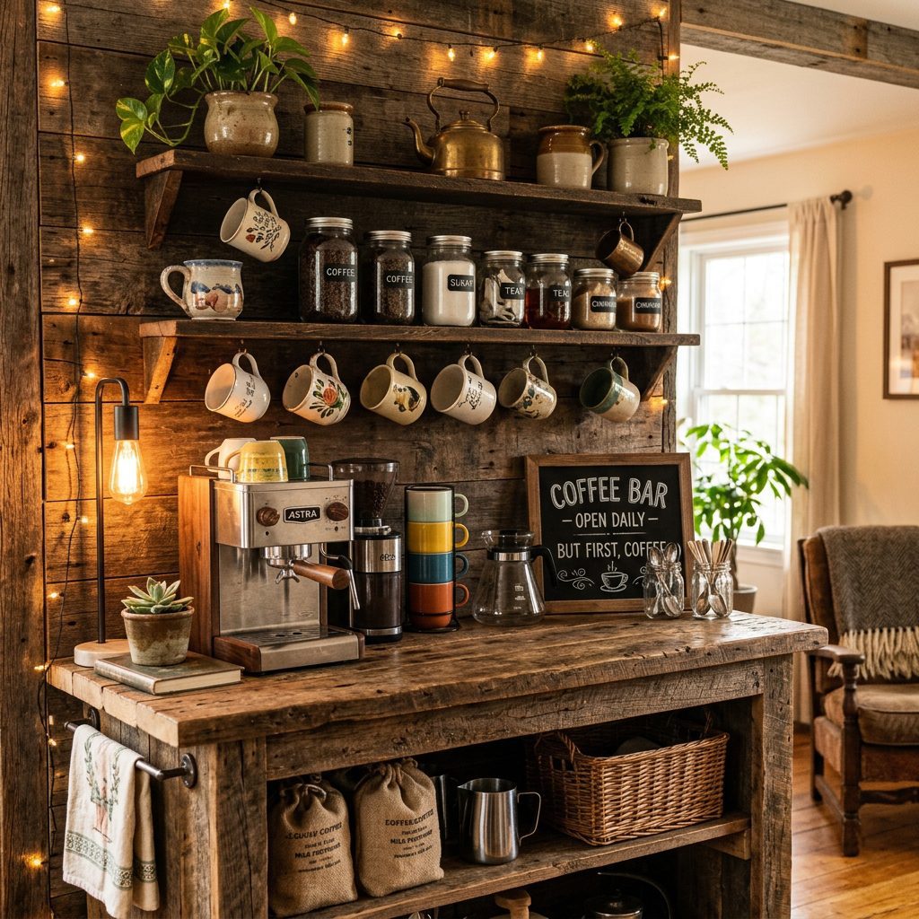 Rustic Wooden Coffee Bar