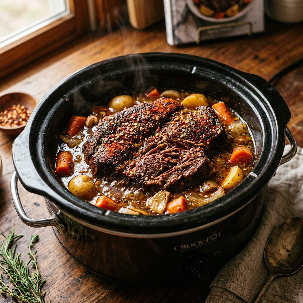 Spicy Crockpot Pot Roast with Gravy