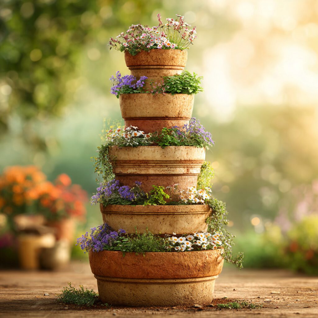 Stacked Terra Cotta Pot Tower