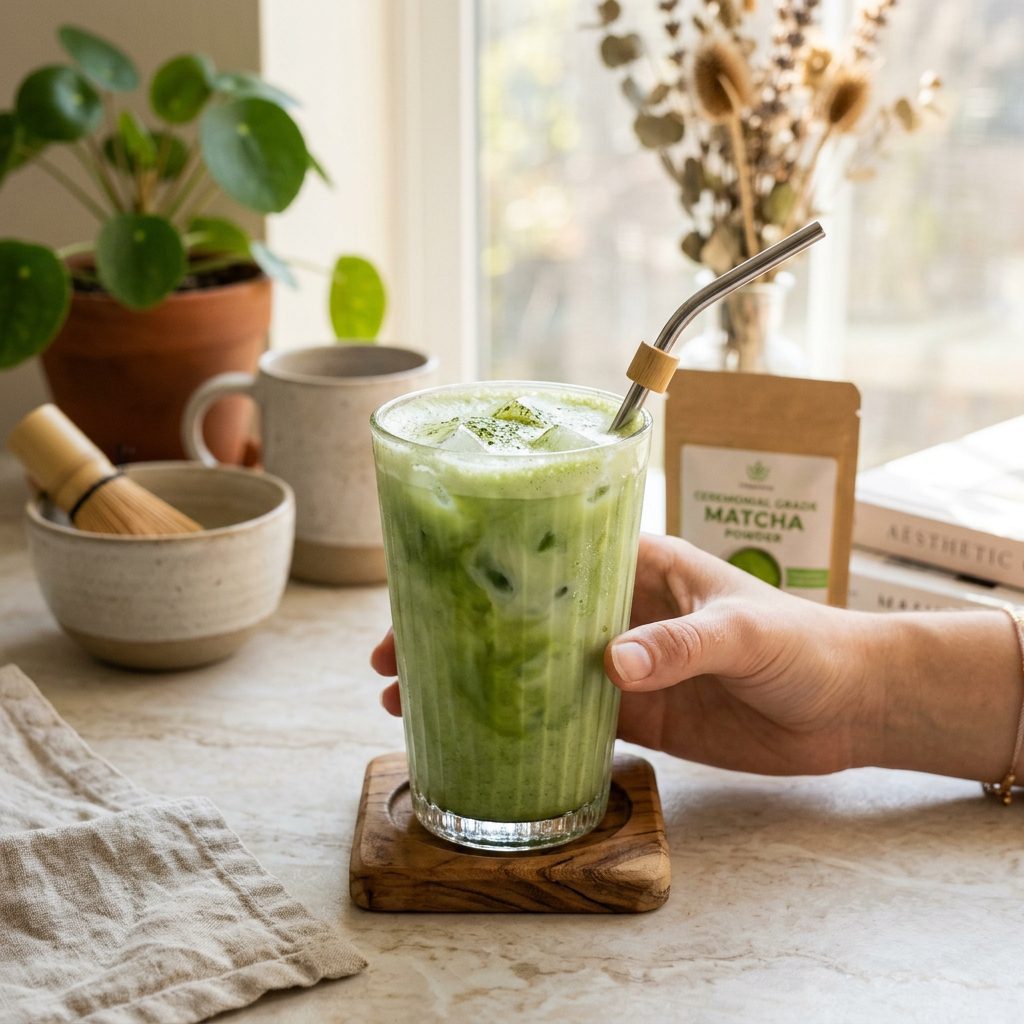 Iced Matcha Tea Latte with Almond Milk