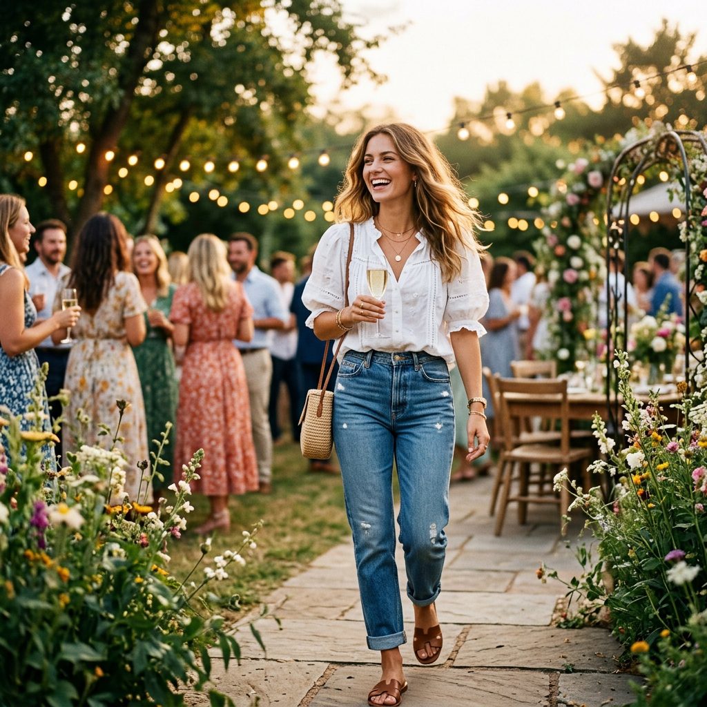  Blue Denim Jeans with White Blouse