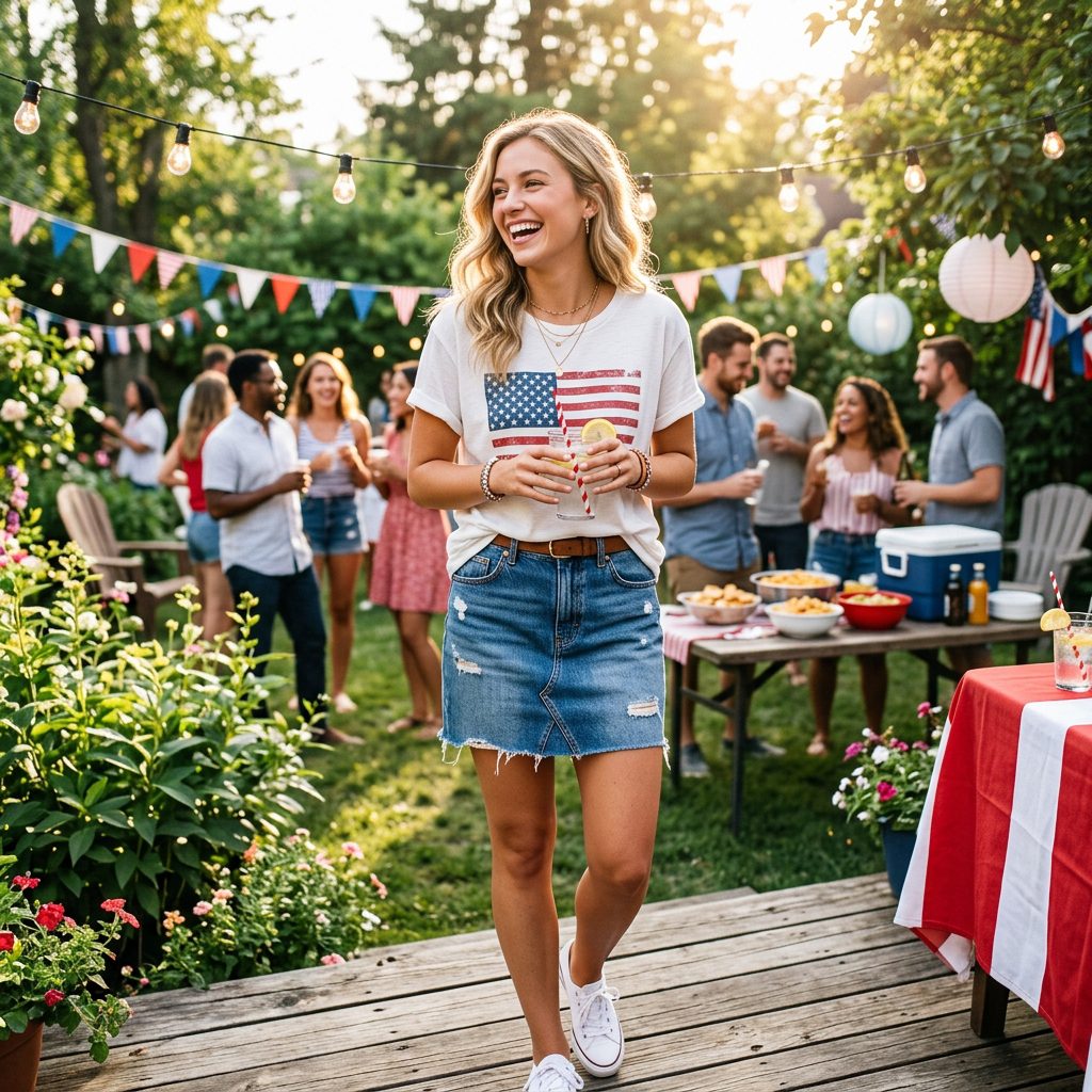 Denim Skirt with Patriotic Tee