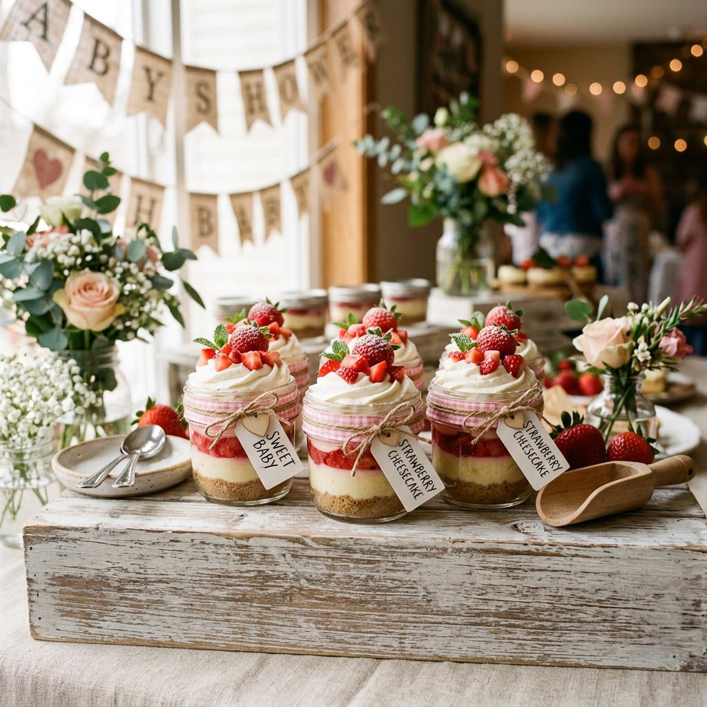Mini Mason Jar Strawberry Cheesecakes