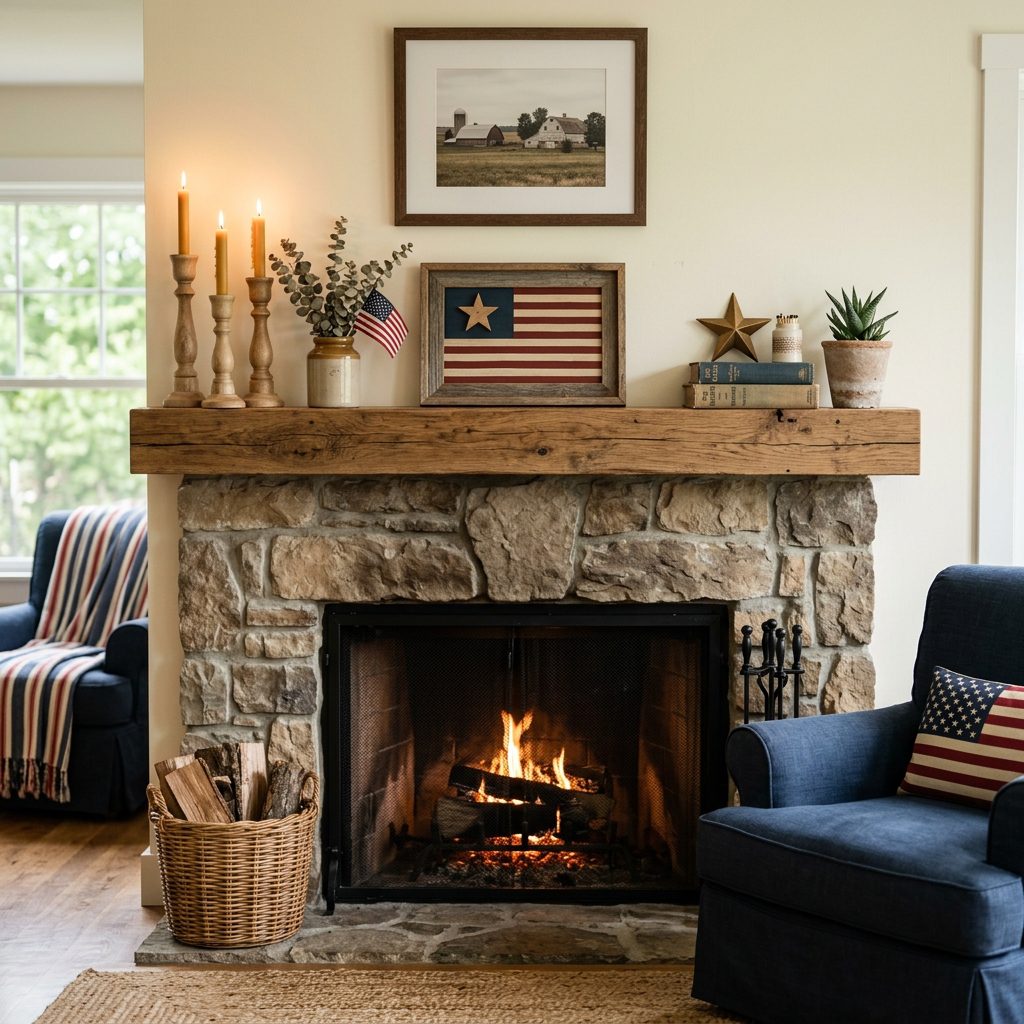 Minimalist Patriotic Fireplace Mantel