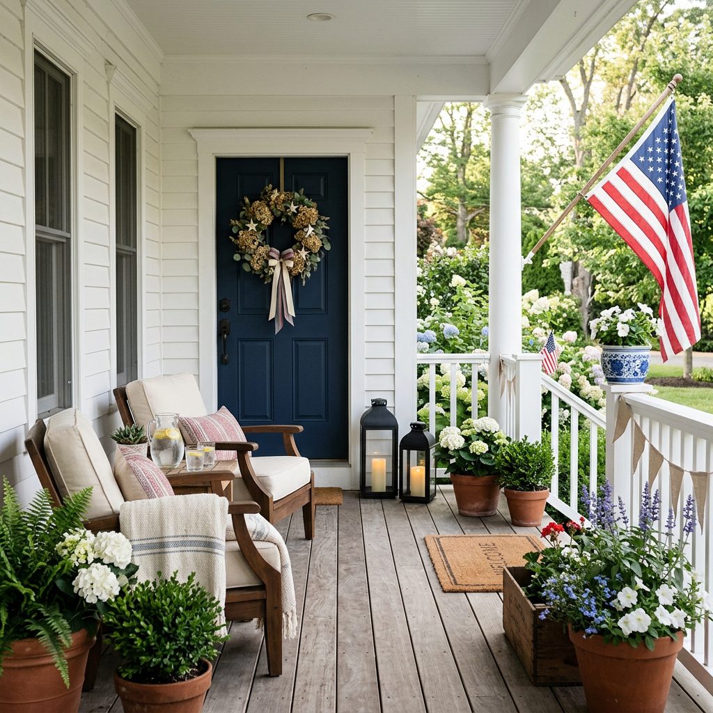 Neutral Patriotic Porch Decor