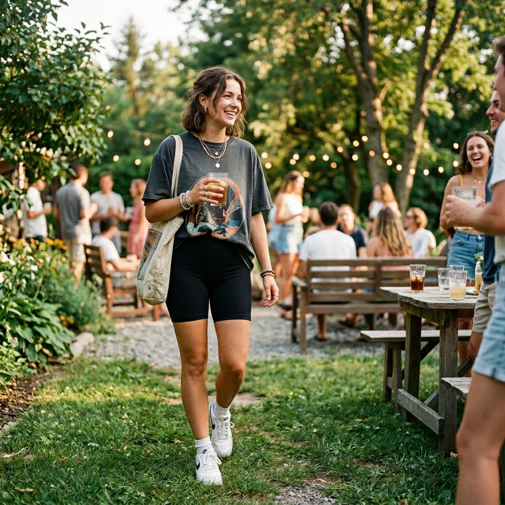 Oversized Graphic Tee with Biker Shorts