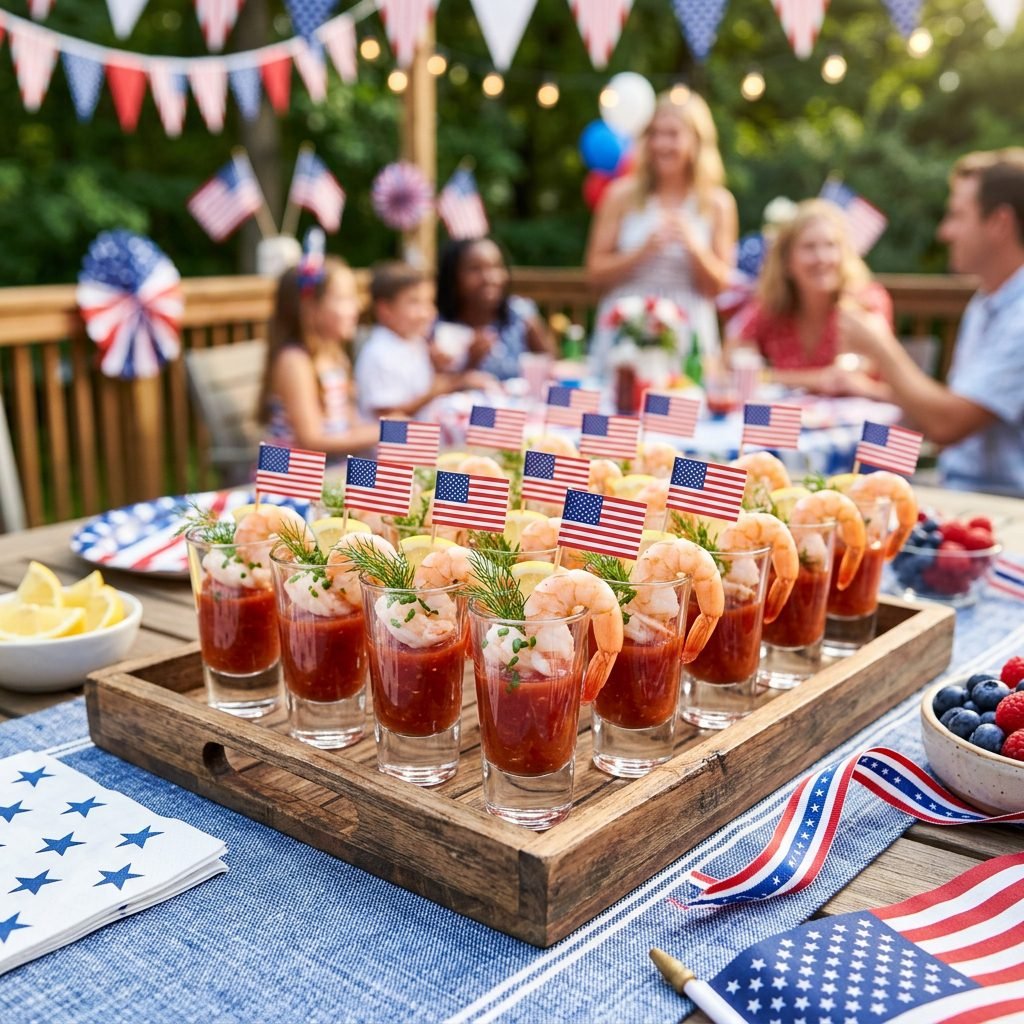 Patriotic Shrimp Cocktail Shooters