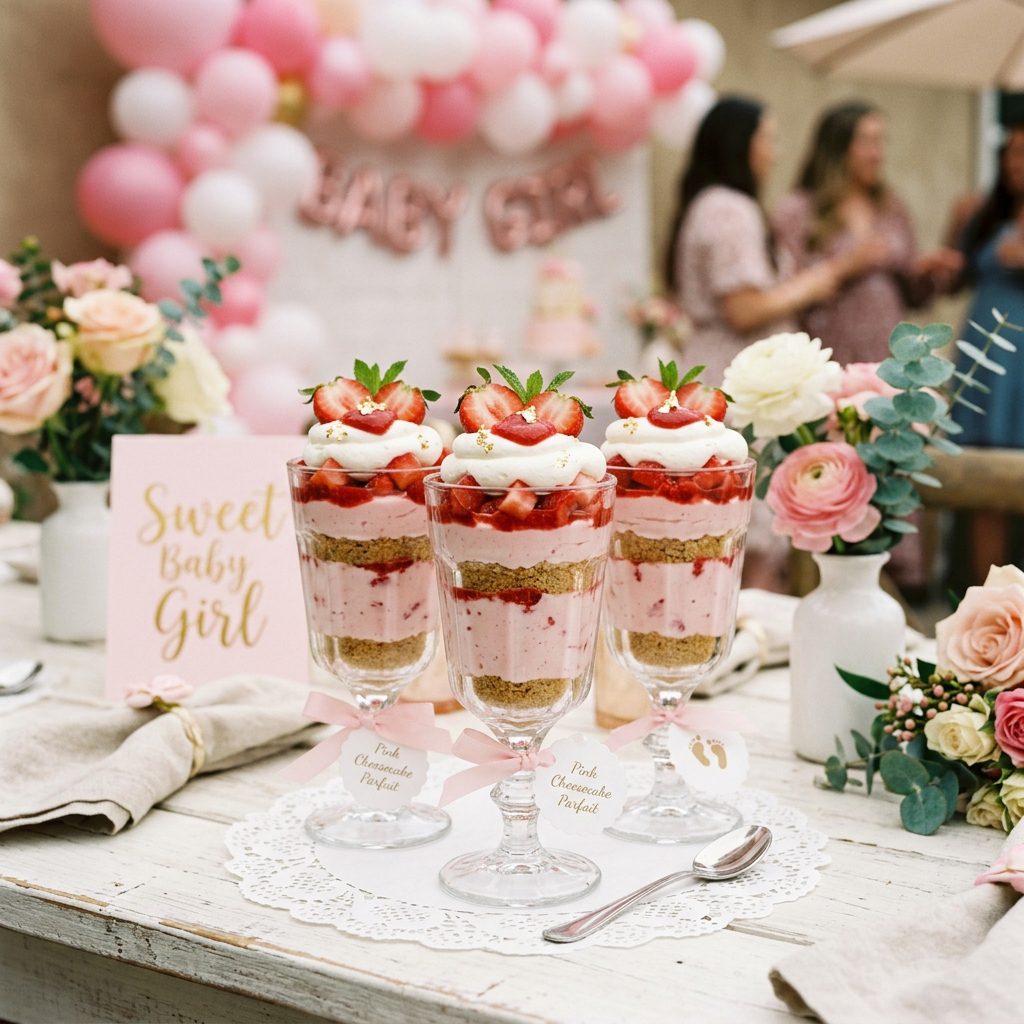 Pink Strawberry Cheesecake Parfaits