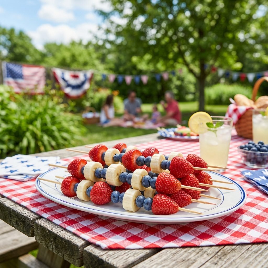 Red, White, and Blue Fruit Skewers