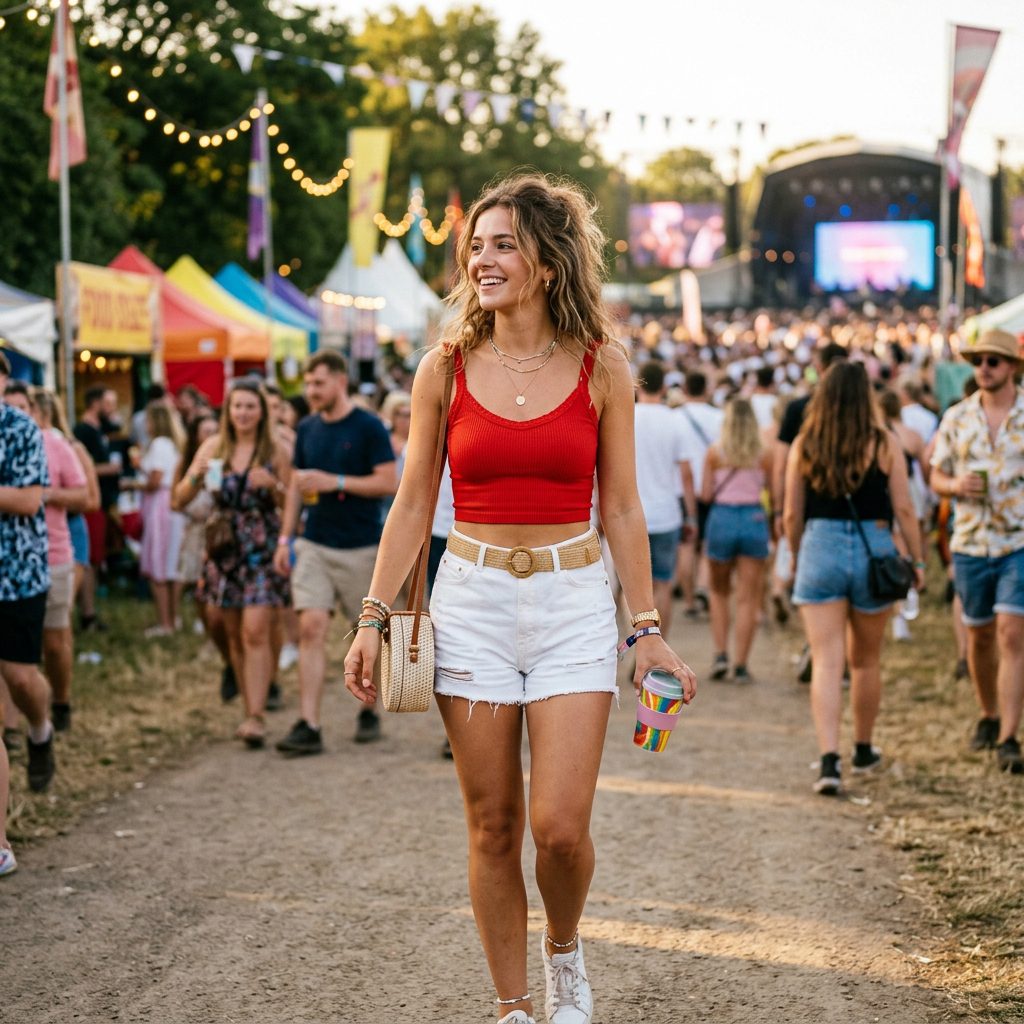 Red Crop Top with White Shorts