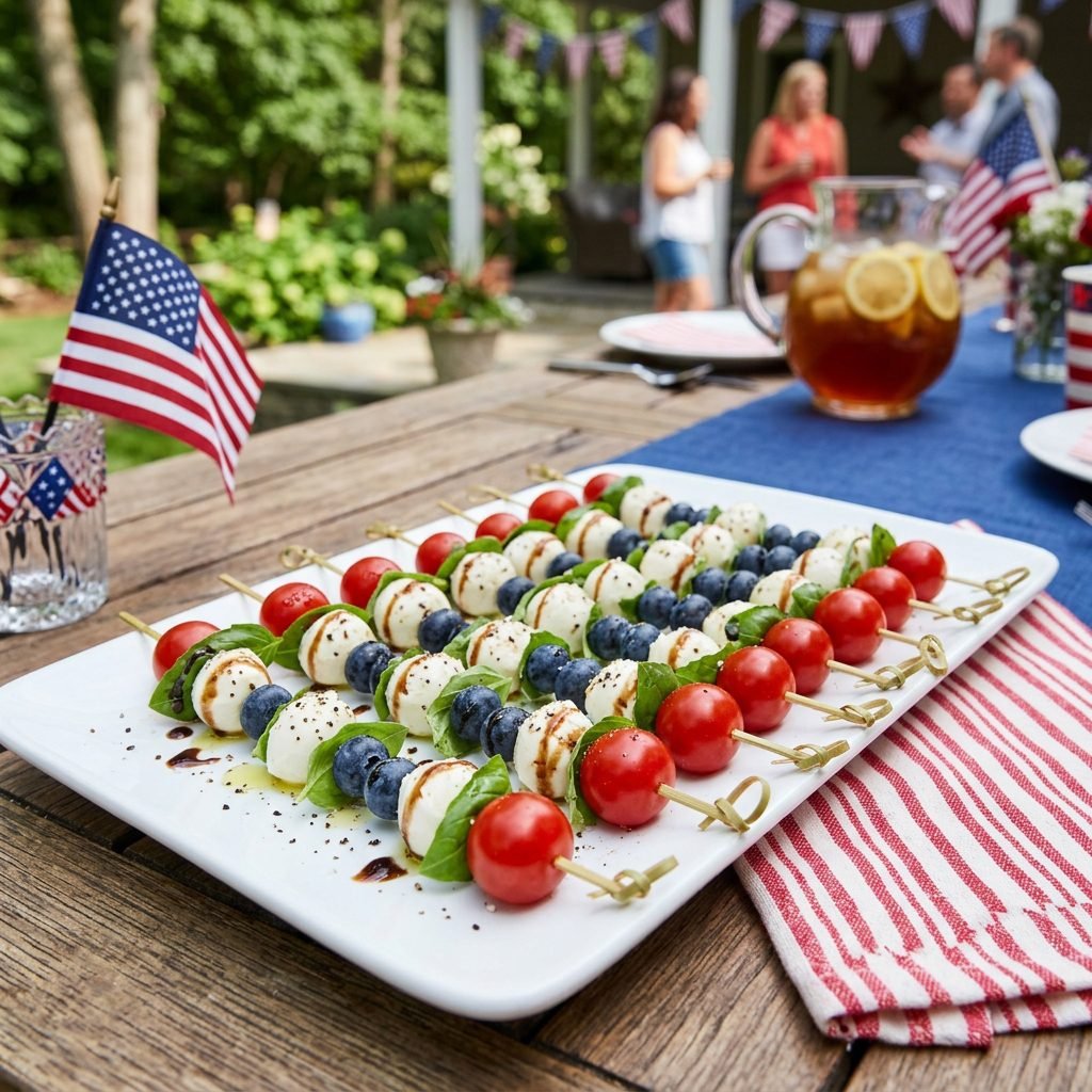 Red, White, and Blue Caprese Skewers