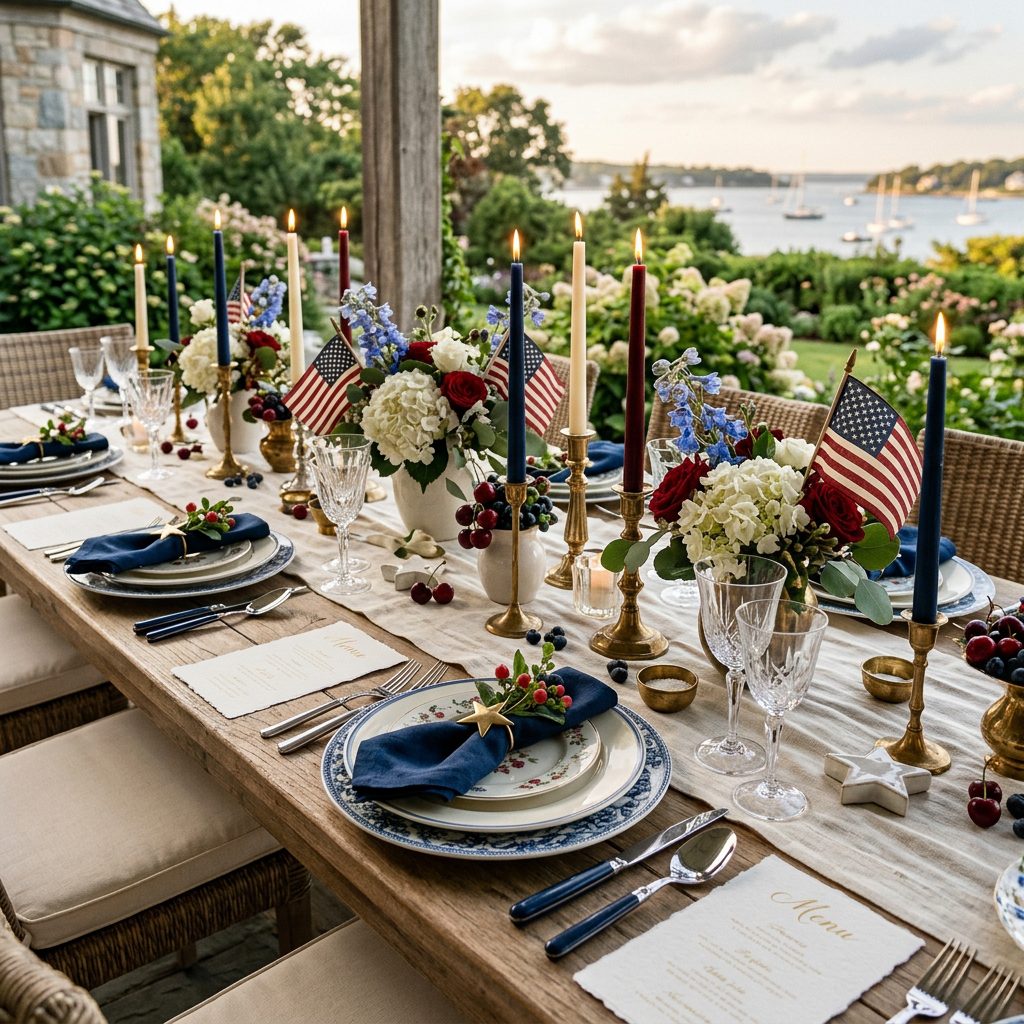 Elegant Red White and Blue Tablescape