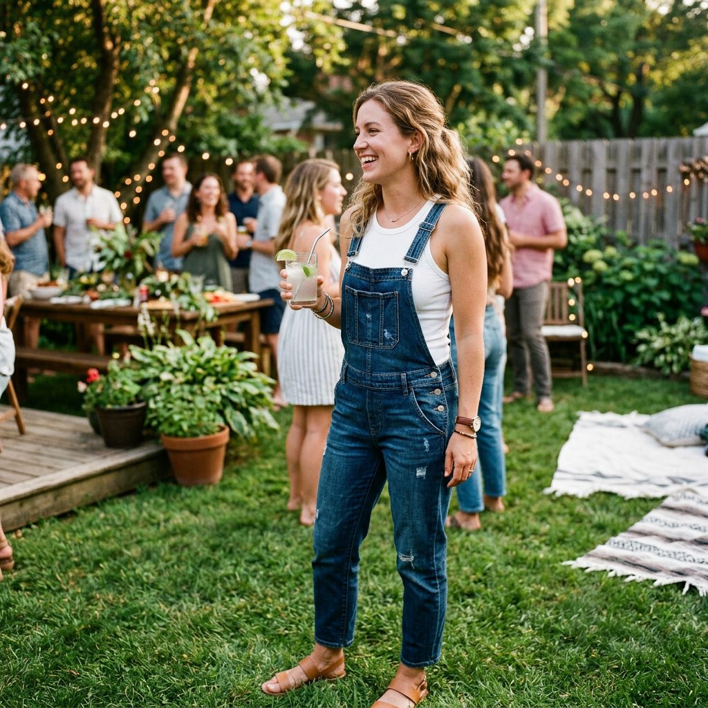 Denim Overalls with Tank Top
